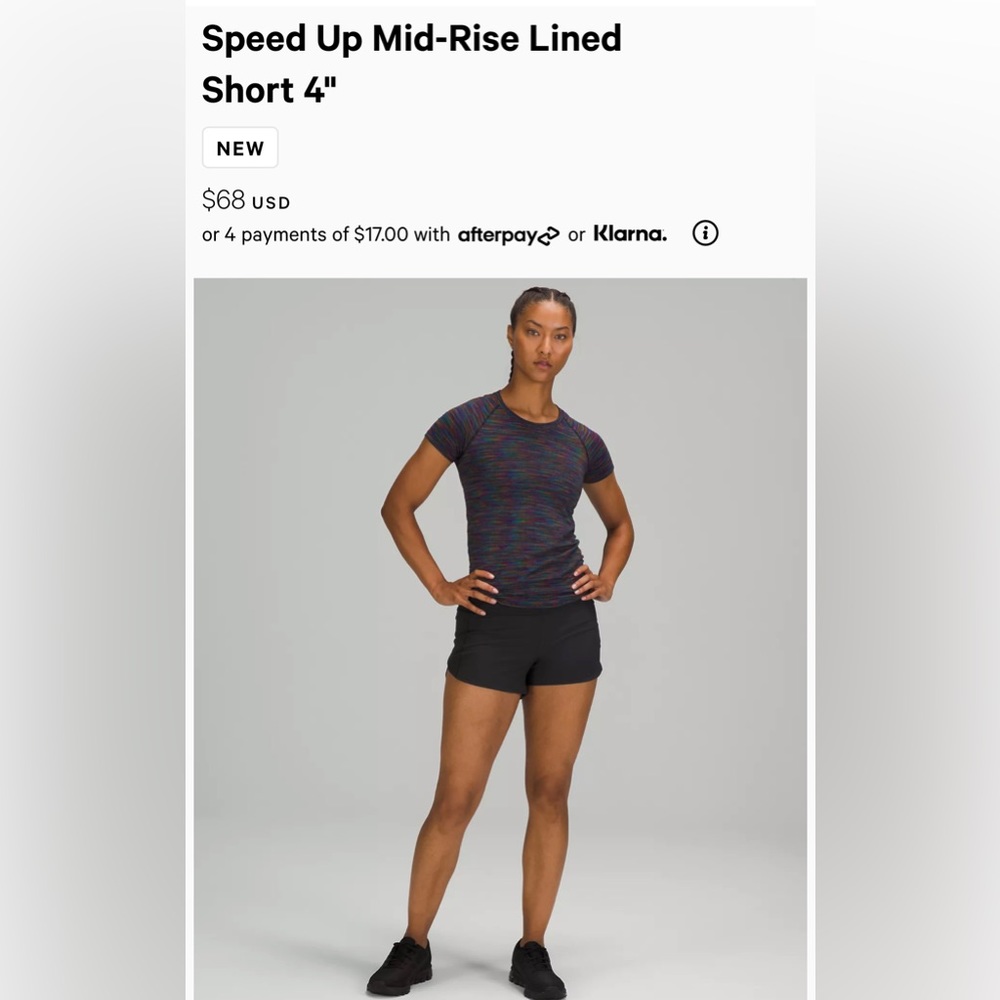 NWT Black lululemon Speed Up MR Shorts 4” Size 12